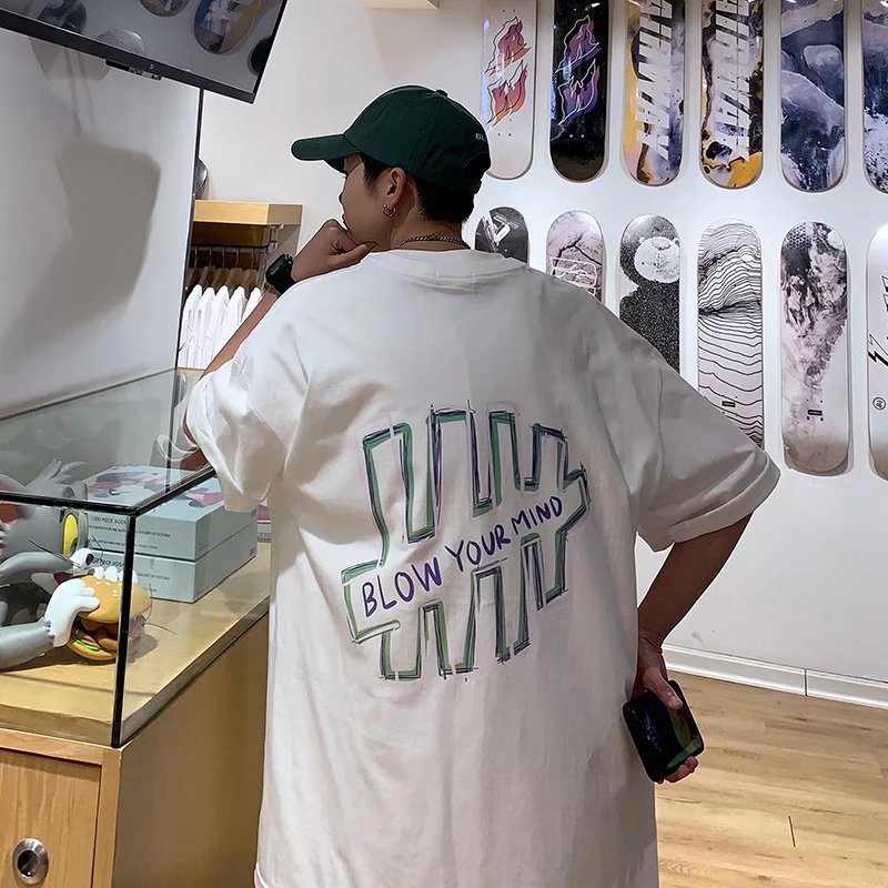 Áo thun tay ngắn dáng rộng 5 tấc phong cách Hàn Quốc thời trang mùa hè cho nam 3 màu lựa chọn