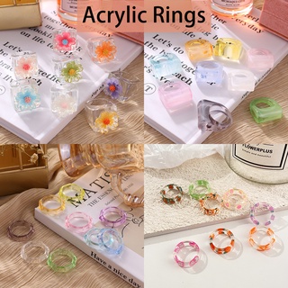 Fashion Transparent Cold Wind Korea Acrylic Amber Cute Fruit Daisy Ring Simple Atmosphere Niche Design Finger Rings
