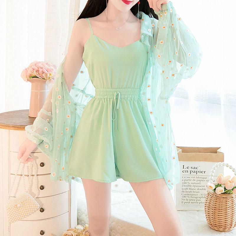 Set Áo Khoác Ba Mảnh + Áo Sát Nách + Quần Short Chống Nắng Phong Cách Hàn Quốc Thời Trang Mùa Hè 2022 Chất Lượng Cao