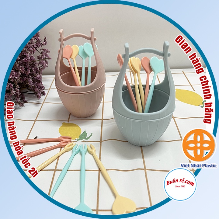 Bộ Dĩa Ăn Hoa Quả, Trái Cây Gồm 10 Chiếc, Cán Cầm Hình Trái Tim Đep Mắt, Chất Liệu Nhựa Cao Cấp, An Tòa Sử Dụng