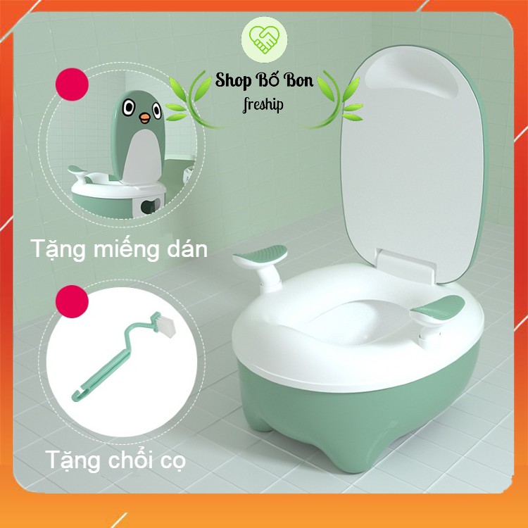 Bô vệ sinh cho bé cao cấp (Tặng chổi cọ, miếng dán) -bộ ghế đi vệ sinh cho bé
