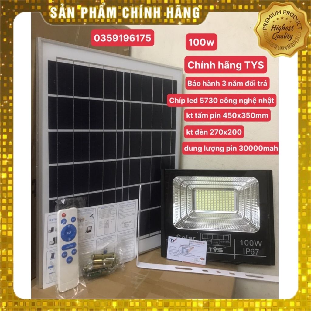 Đèn Led Năng Lượng Mặt Trời 100w Chính Hãng TYS vỏ nhôm chống nước IP67 bảo hành 3 năm đổi mới trong 6 tháng