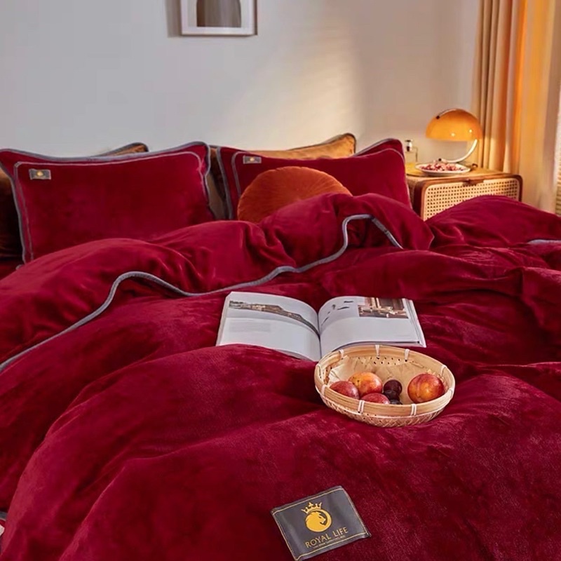 Set Bộ Vỏ Nỉ Nhung Sữa Trơn, Có Viền Gối, Chất Nỉ Nhung Mềm ,Êm, Ấm Áp_shinbedding