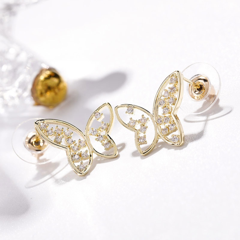 1 Đôi Bông Tai Hình Bướm Rỗng Đính Đá Zircon
