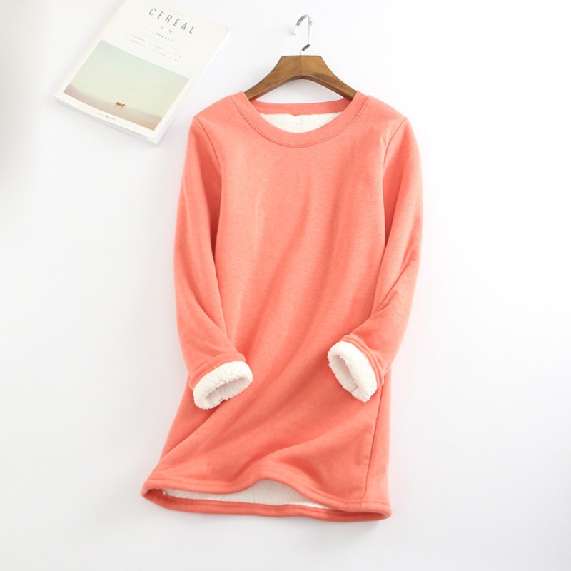 Áo Nỉ Giả Lông Cừu Tay Dài Cổ Tròn Giữ Nhiệt Thời Trang Cho Nữ