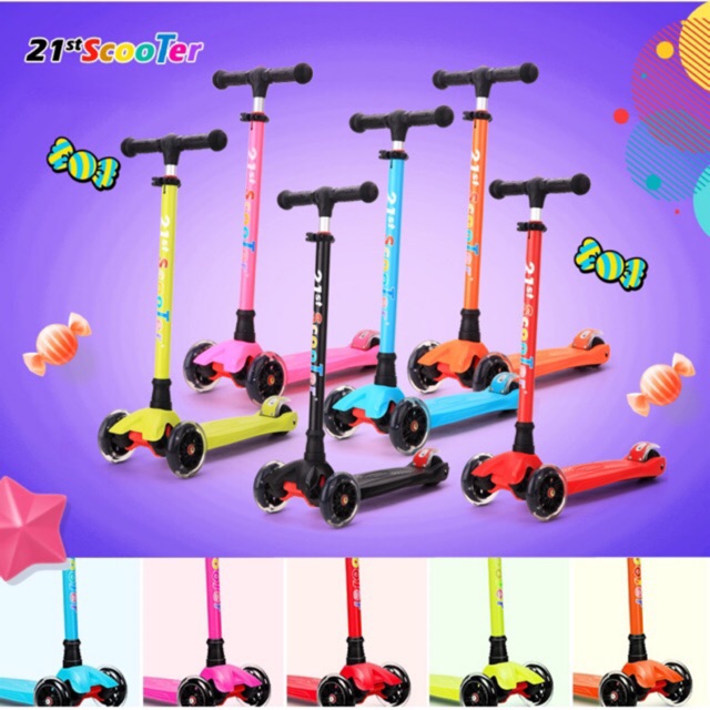 Xe trượt 3 bánh 21st scooter CANDY chính hãng cho bé 2 3 4 5 6 tuổi có đèn LED nhiều màu sắc