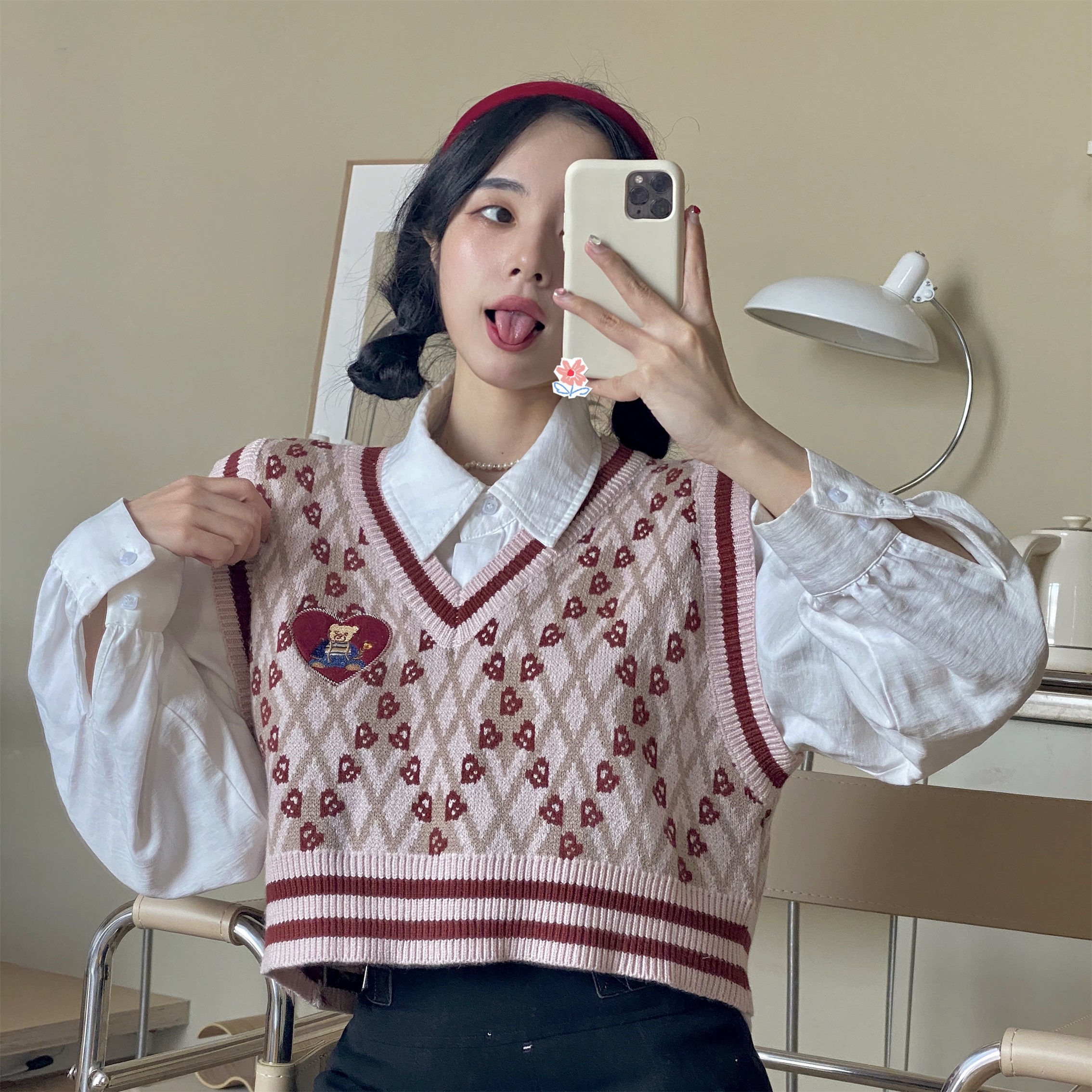 Áo Len Không Tay Cổ Chữ V Thêu Hình Gấu Dễ Thương Phong Cách Hàn Quốc Dành Cho Nữ | BigBuy360 - bigbuy360.vn