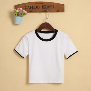 Áo Croptop Ôm Trắng Đen Viền Cổ