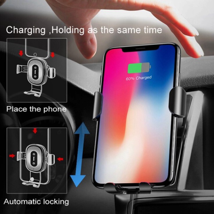 Đế Sạc Nhanh Không Dây Trên Ô Tô Hãng Baseus Công Xuất 10W Kiêm Chuẩn Qi Cho Iphone X, Xsmax , Samsung
