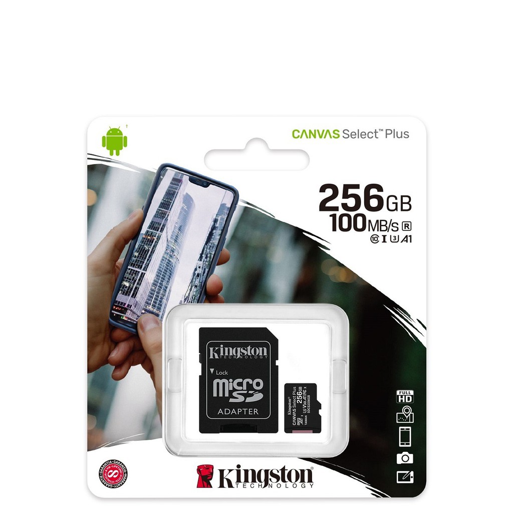 Thẻ nhớ microSDXC Kingston Canvas Select Plus 256GB U3 V30 A1 R100MB/s W85MB/s (Đen) - Kèm Adapter