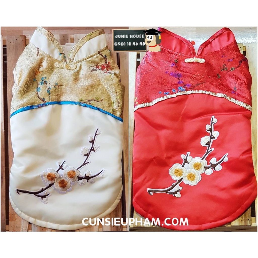 Quần áo Tết gấm thêu hoa cho chó lớn