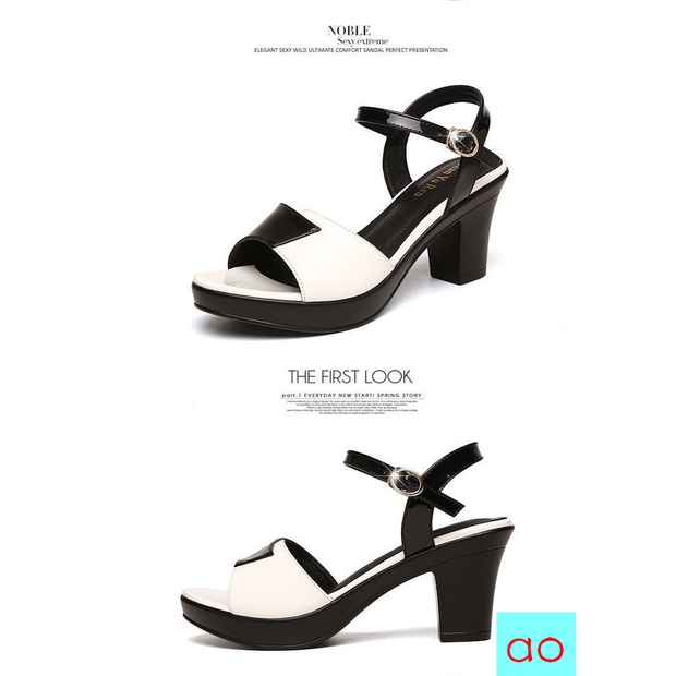 Hàng Có Sẵn Giày Sandal Cao Gót Hở Mũi Có Khóa Cài Bằng Da Thật Thời Trang Mùa Hè Mới Dành Cho Phụ Nữ Trung Niên