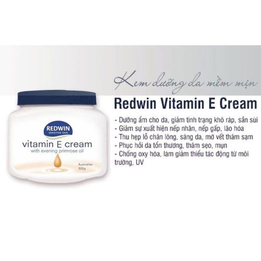 Kem dưỡng da Redwin Vitamin E Cream Úc 300g nuôi dưỡng da mềm mịn giảm khô ráp giảm nếp nhăn Linh Giang chính hãng