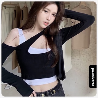 Áo croptop khoét vai chéo ngực cá tính