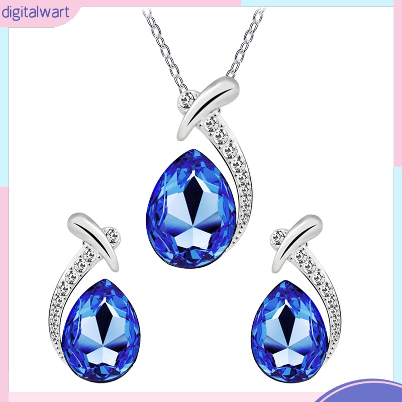Bộ dây chuyền + bông tai đính đá hình giọt nước thời trang sang trọng cho nữ tùy chọn màu sắc