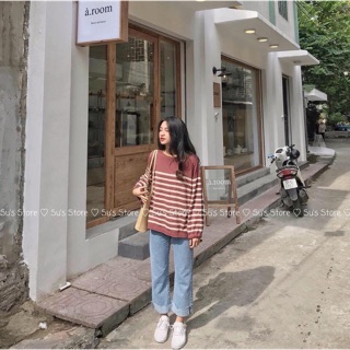 Áo len kẻ nơ tay