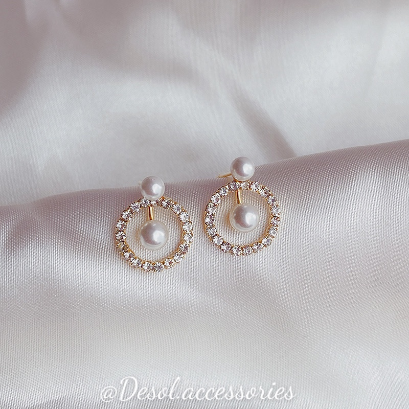 Khuyên tai, bông tai vòng tròn đá thả hạt ngọc nhân tạo Sun Circle ER080 Desol.accessories