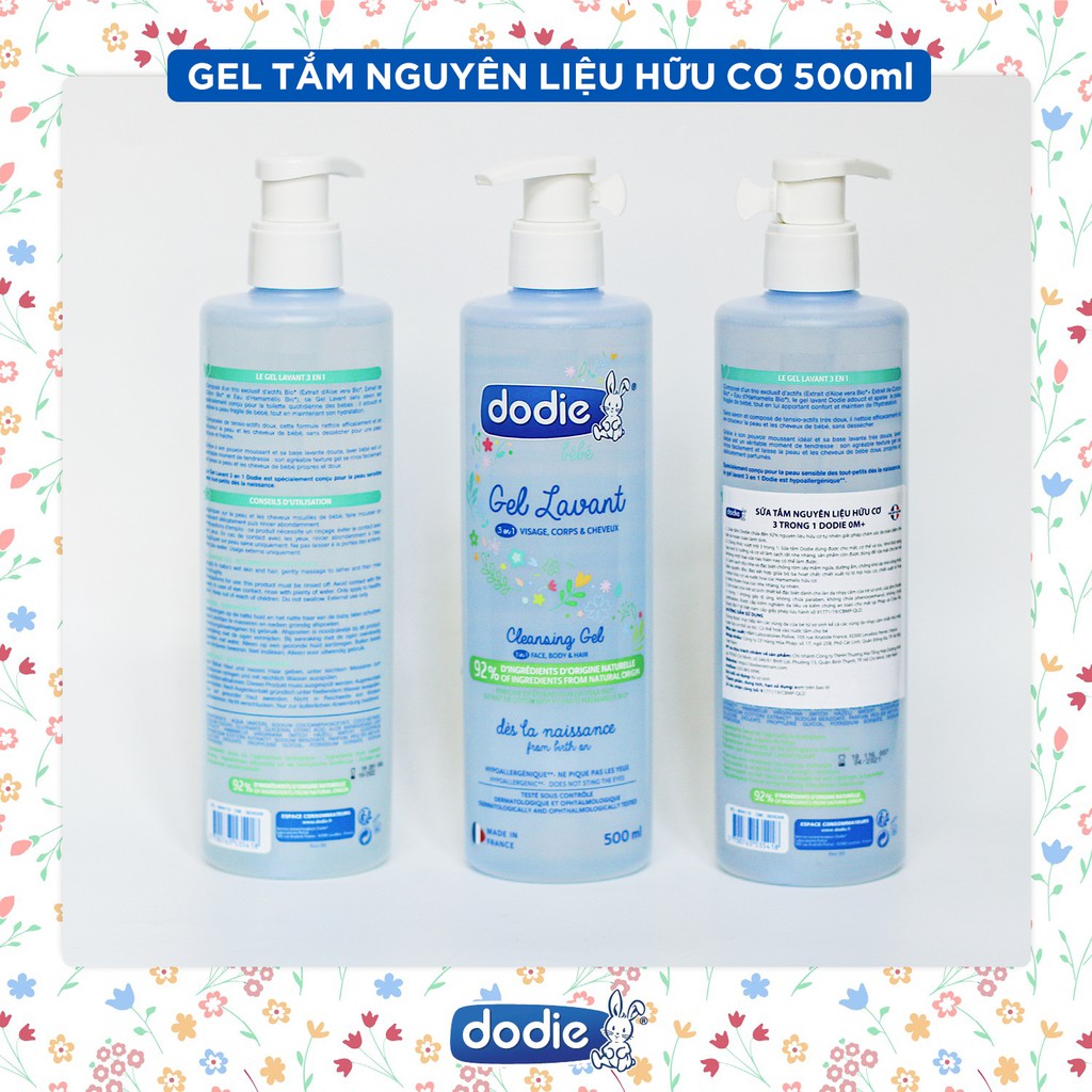 Sữa Tắm Gội Toàn Thân Em Bé Dodie Nguyên Liệu Hữu Cơ 3 Trong 1 Dodie - 500ml - 1000ml