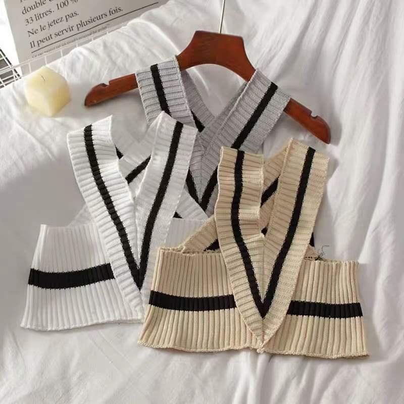 Áo len tăm croptop dây cổ hàng QC