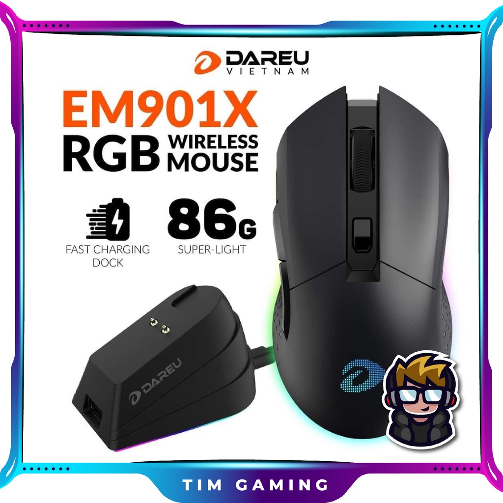 [Mã 254ELSALE giảm 7% đơn 300K] Chuột không dây Gaming DAREU EM901X RGB - SUPERLIGHT, FAST CHARING DOCK