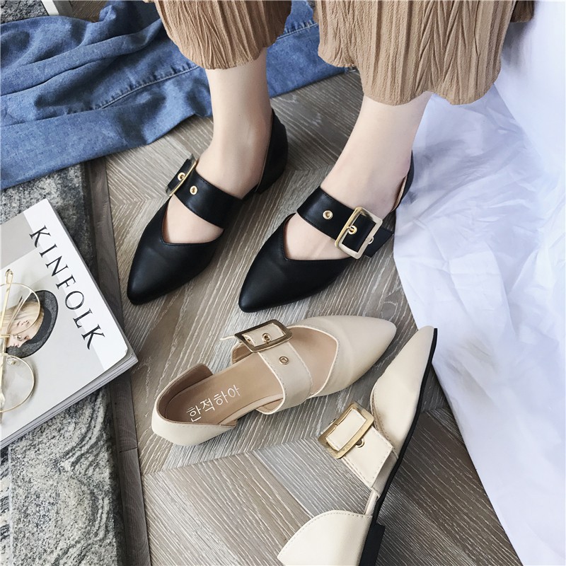 T1083 Giày búp bê đế bằng mũi nhọn, quai bản to ngang bàn chân | BigBuy360 - bigbuy360.vn