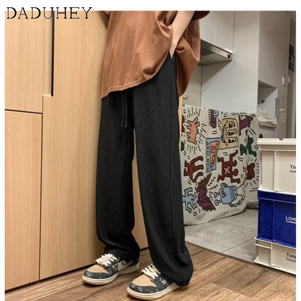 Quần dài ống rộng trơn màu eo cao thời trang cơ bản mùa thu mới 2022 dành cho nam
