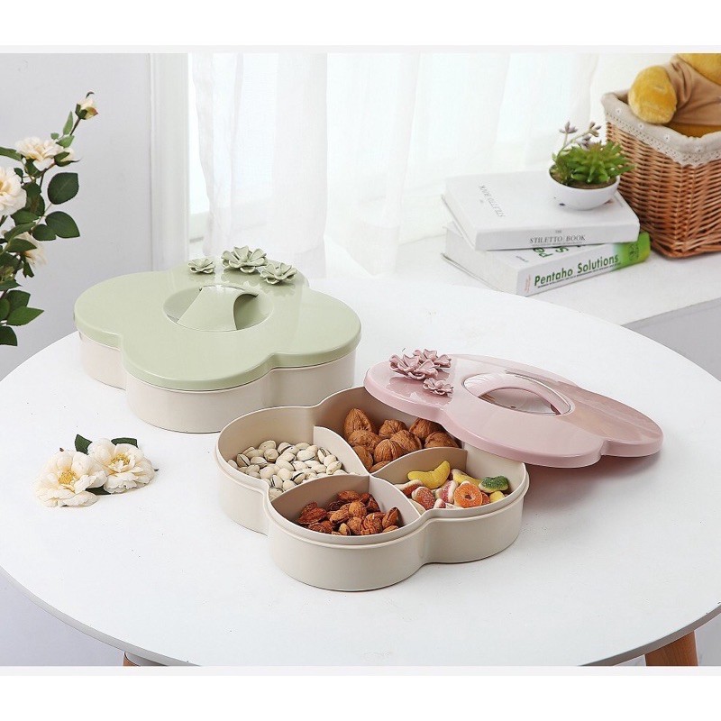 KHAY MỨT TẾT NẮP CÓ HOA NỔI SANG TRỌNG-6 ngăn bánh kẹo
