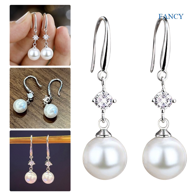 Fancy Khuyên Tai Dáng Dài Hình Tròn Màu Bạc Thời Trang Đơn Giản Đa Năng Cho Nữ