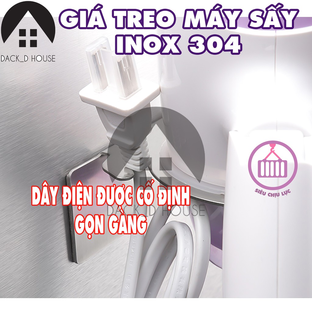 Giá treo máy sấy tóc inox 304 chống rỉ sét, có keo 3M dán siêu tiện lợi, không cần khoan tường, DACK D HOUSE DECOR