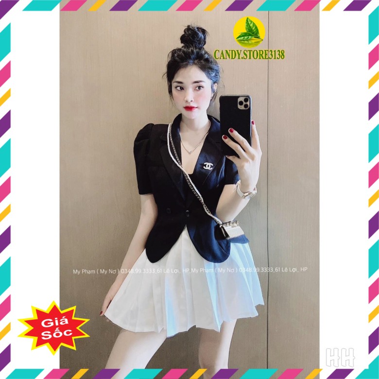 Set váy nữ gồm áo sơ mi trắng và chân váy Đen mùa hè chất liệu mềm mại siêu xinh freesize.Candy.store3138 | BigBuy360 - bigbuy360.vn