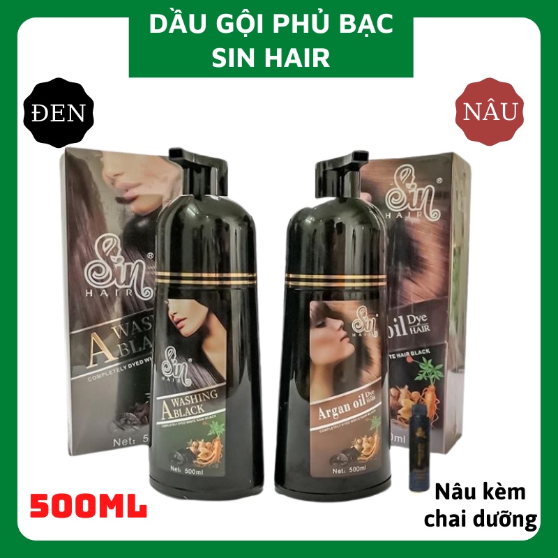 Dầu gội phủ bạc nhuộm tóc Nhật Bản SIN HAIR chính hãng, Dầu gội thảo dược đen – nâu tóc 500ml