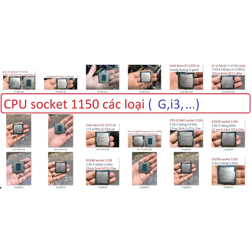 cpu G i3 G1840 G3220 G3240 G3250 G3260 G3420 G3450 4130 4330 4150 4160 4170 bộ vi xử lý Intel core all socket 1150