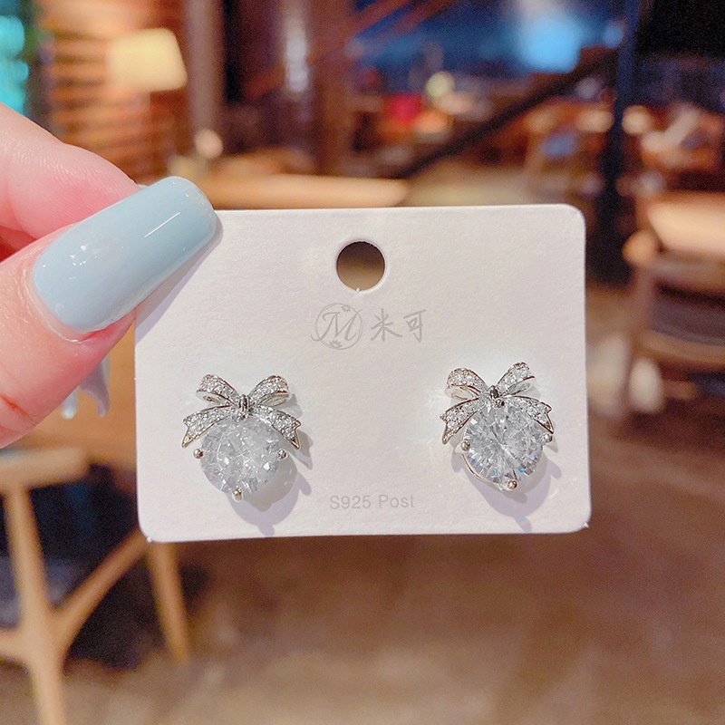 Bông Tai Hình Nơ Đính Đá Cao Cấp Thời Trang Dành Cho Nữ