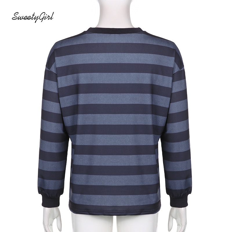 Áo Thun Tay Dài Cổ Tròn Họa Tiết Kẻ Sọc Thời Trang Dành Cho Nữ