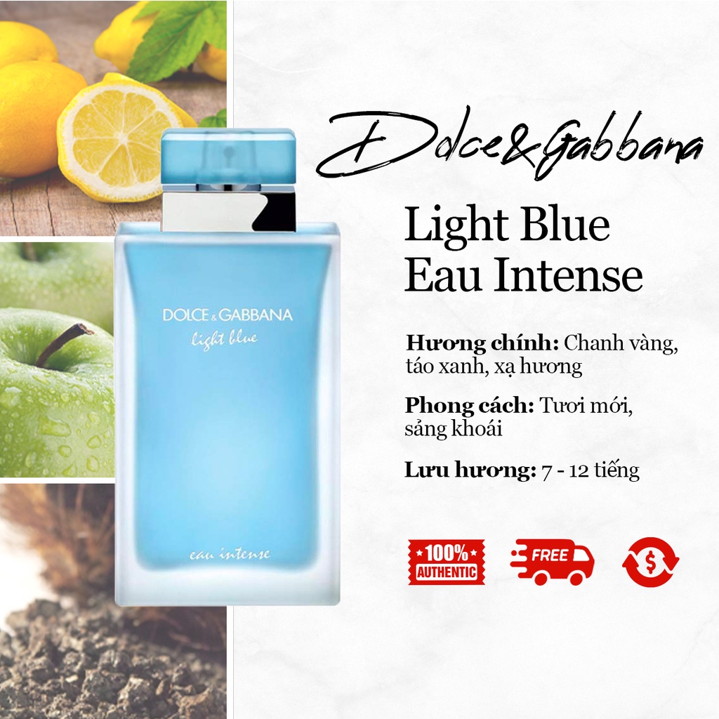 Nước hoa nữ D.G Light Blue Eau Intense EDP - Chính Hãng | Tươi Mới, Sảng Khoái | Mẫu Thử 5ml/10ml