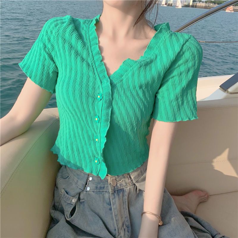 Áo Thun Dệt Kim Tay Ngắn Phong Cách Hàn Quốc Thời Trang Mùa Hè Cho Nữ JH-TX-316