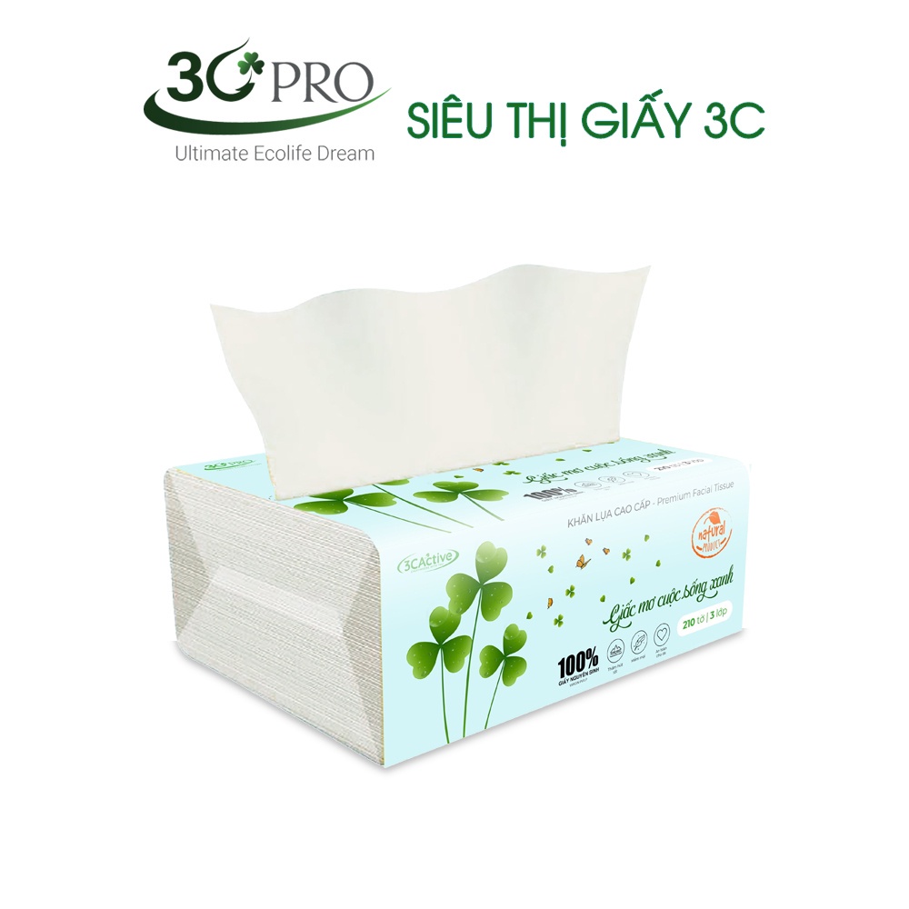 Giấy rút mini cao cấp 3C Active, 100% bột giấy nguyên sinh