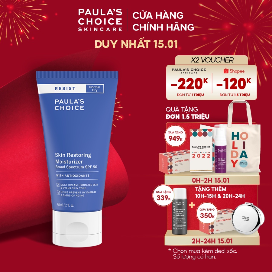 Kem chống nắng chống lão hóa Paula’s Choice Resist Skin Restoring Moisturizer with SPF 50-60ml 7970