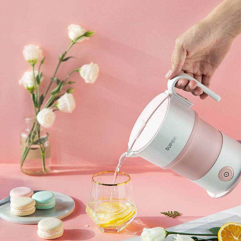 Ấm siêu tốc gấp gọn Supor 600ml màu hồng