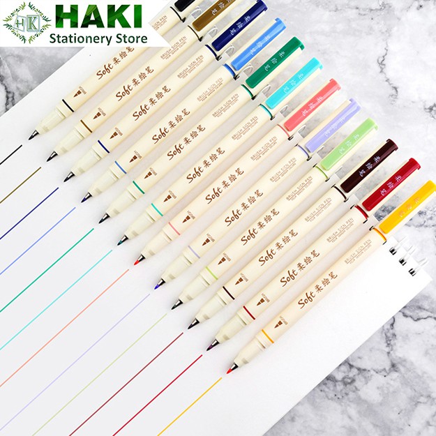 Bút brush viết calligraphy HAKI màu sắc cổ điển, bút lông vẽ trang trí sổ vở DIY B24