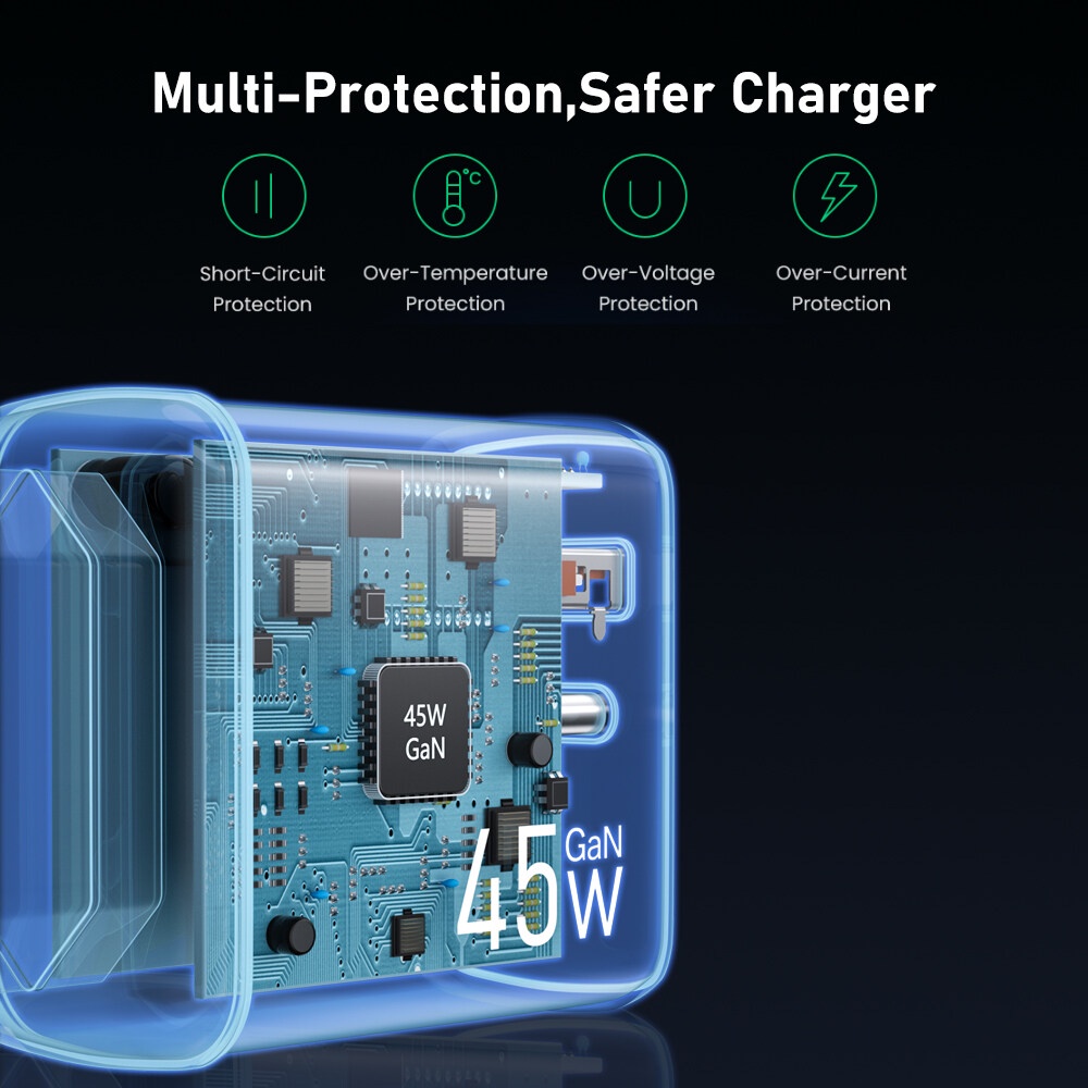 Củ cốc sạc 2 cổng USB + Type C PD 45W Cho iP 13 12 Pro Max Samsung Xiaomi QC 3.0
