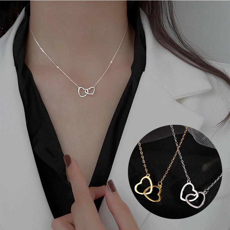 Vòng cổ Mặt Trái Tim Đôi / Vòng cổ Rỗng / Màu Vàng / Bạc Phù Hợp Cho Bạn Gái