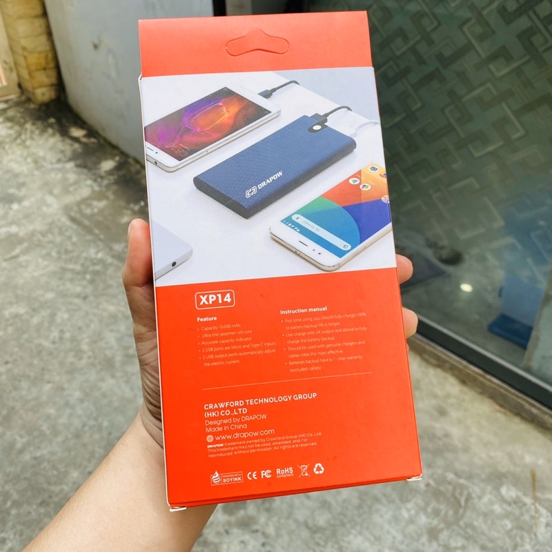 Sạc dự phòng drapow dung lượng 10.000mAh chính hãng - mới 100% vỏ nhôm 2 cổng sạc ra hỗ trợ Xiaomi iPhone Oppo samsung