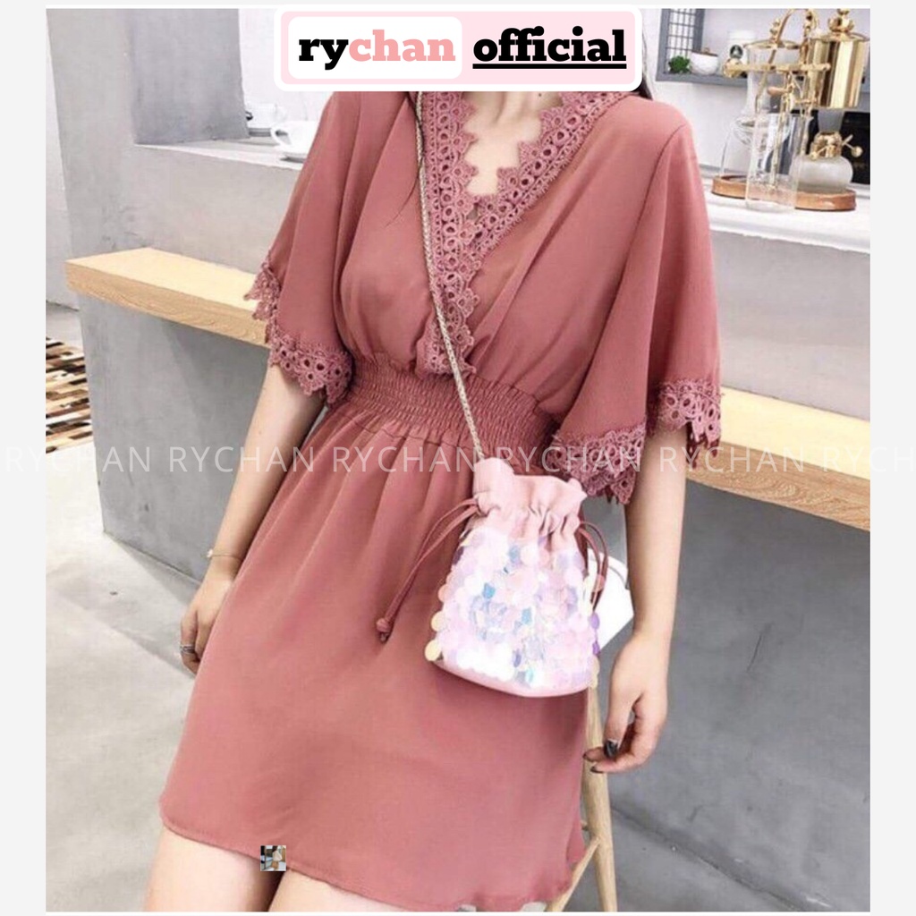 DX457 - Đầm Xòe Phối Viền Ren Cổ Tay Lở