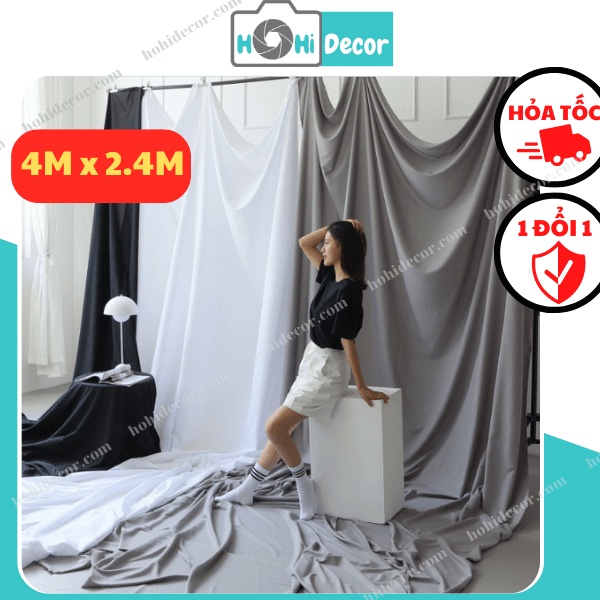 Background Chụp Ảnh Livestream Khổ Lớn 4m x 2.4m, Vải Phông Nền Chụp Hình Quần Áo Màu Trắng, Đen, Xám,... - HoHi Decor