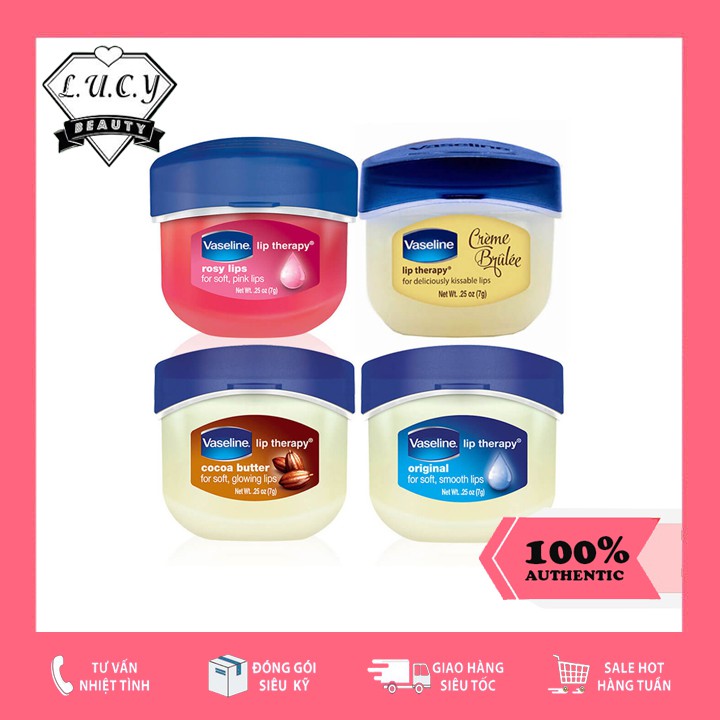 Hàng USA- Sáp dưỡng môi Vaseline 4 vị Rosy Lips - Original - Creme Brulee - Cacao - Hồng - Trắng - Vani