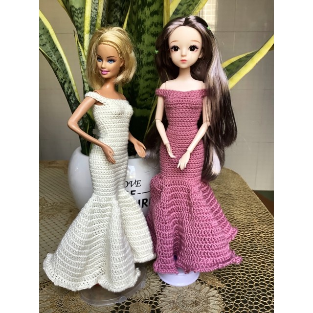 MAU1 - Váy cô dâu đuôi cá cho búp bê Barbie, Doris, các loại búp bê 30cm
