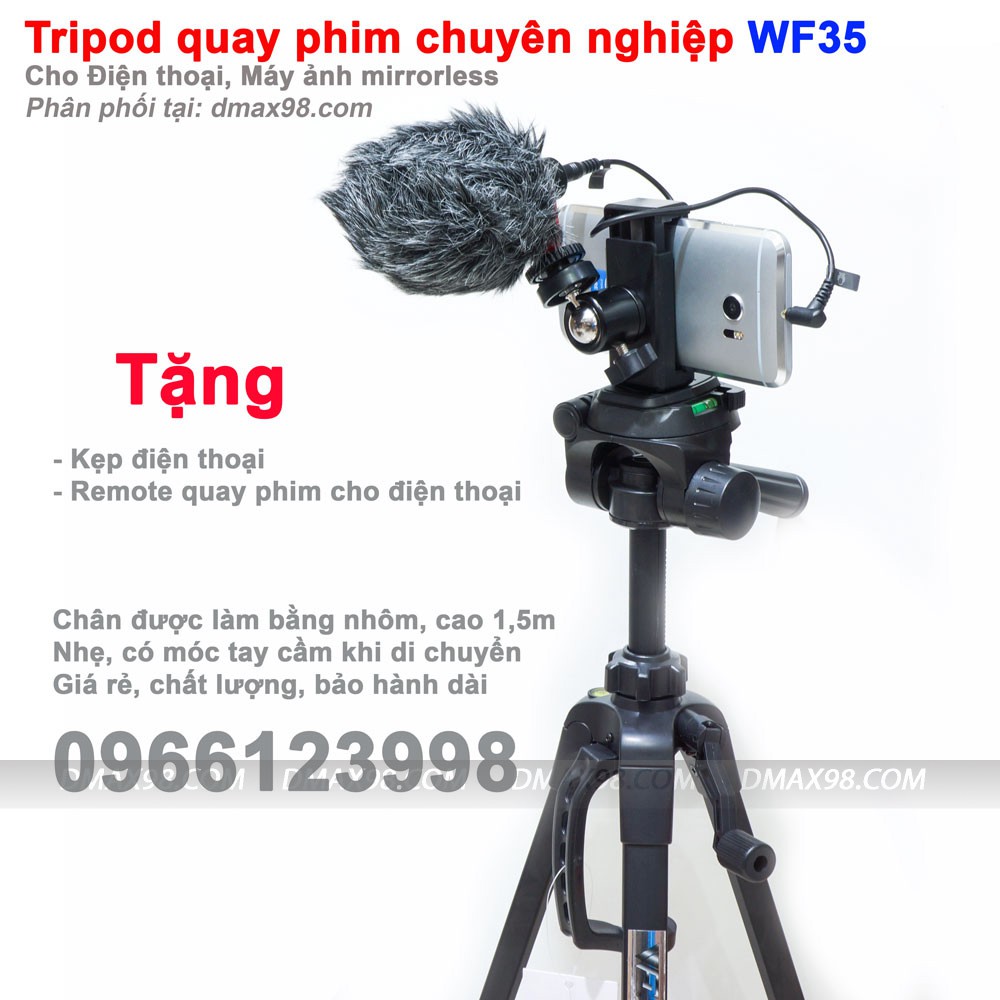 Tripod Weifeng WF3520 chuyên quay phim, làm vlog, livestream giá tốt + tặng kẹp điện thoại