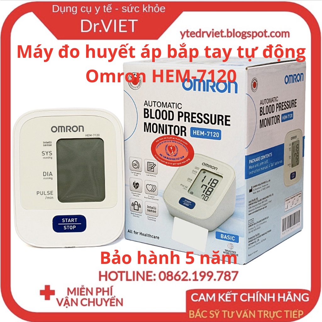 Máy đo huyết áp bắp tay tự động Omron HEM-7120 - Đo huyết áp và nhịp tim, báo huyết áp bất thường - Drviet