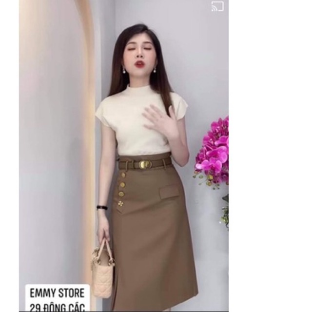 Chân váy xẻ đùi khuy đồng - Hàng Quảng Châu cao cấp